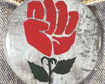 DEMOCRATIC SOCIALISTS of AMERICA Rose Fist 2-1/4"  diameter pinback campaign button
