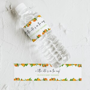 Water Bottle Label | A Little Cutie Baby Shower | Citrus | Blossoms | 8x2" | Digital Template | Editable