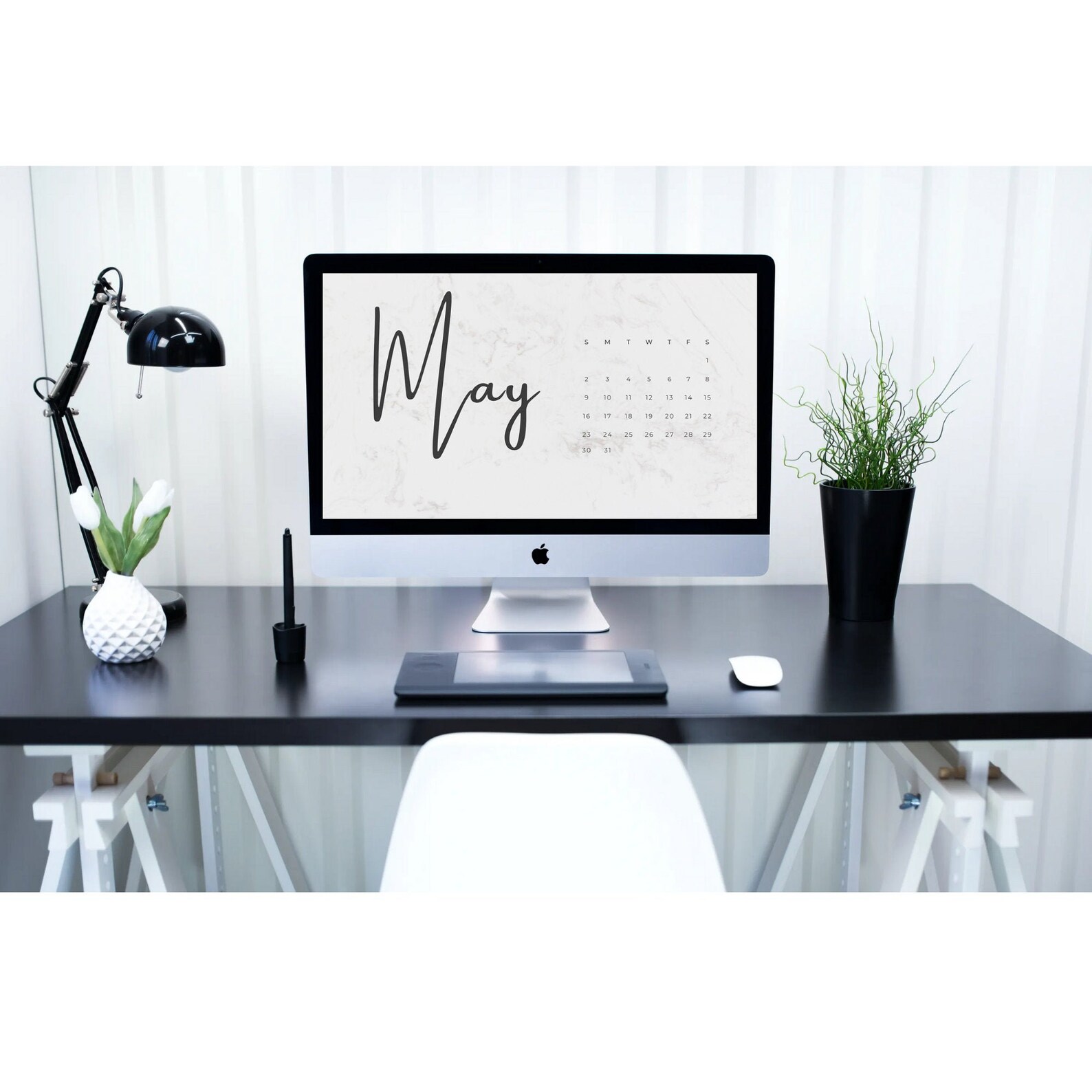 Minimalistic Desktop Wallpaper Calendar Marble Etsy