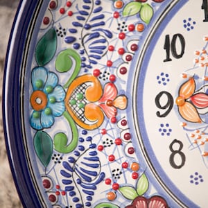 Hand-Painted Talavera Wall Clock - Traditional Mexican Ceramic Timepiece, Floral Design, Artisan Decor, Colorful Home Accent - 12 inch