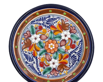 Talavera Plate 8.5in, Hand-Painted Mexican Ceramic, Colorful Majolica Floral Dish, Kitchen Wall Decor, Appetizer Plate, Christmas Gift