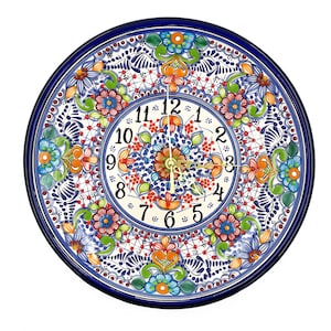 Hand-Painted Talavera Wall Clock - Traditional Mexican Ceramic Timepiece, Floral Design, Artisan Decor, Colorful Home Accent - 12 inch