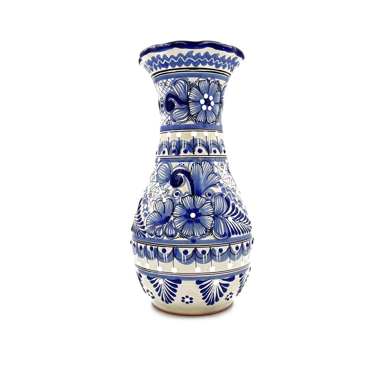 Traditional Mexican Talavera Vase Blue and White Handcrafted Ceramic Flower Vase for Home Decor & Gifts image 1