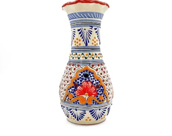 Vibrant Handcrafted Talavera Ceramic Vase - 10" Artisan Mexican Pottery Flower Vase with Colorful decor center  piece gift unique idea home