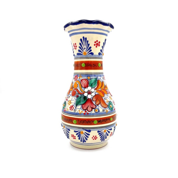 Vibrant Hand-Painted Talavera Vase - Multicolor Floral Design Ceramic Decor - Ideal for Home & Gift