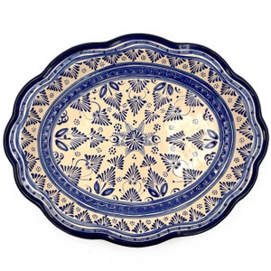 Large Blue and White Talavera Serving Tray - Handmade, Traditional Artisan Clay Centerpiece - Unique, Elegant Gift for Mother - Decorative