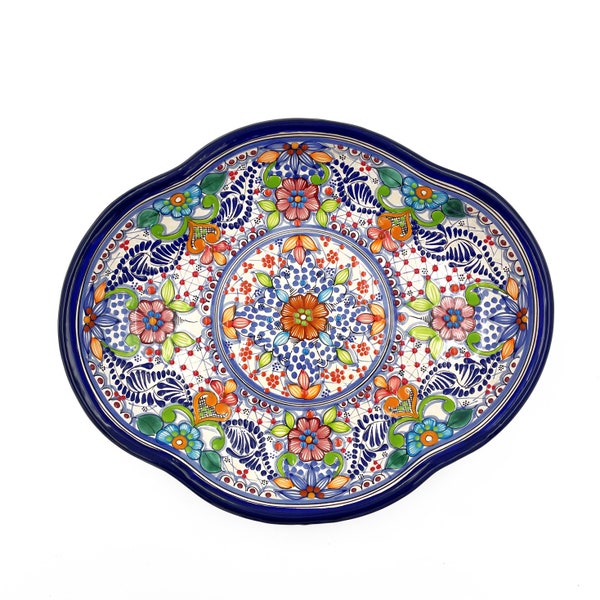 Authentic Mexican Talavera Serving Platter – Handmade Ceramic Salad Tray, Colorful Folk Art Design unique gift elegant mother home