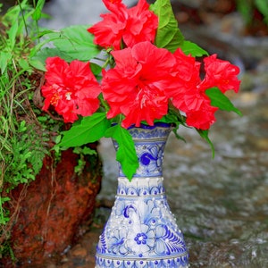 Traditional Mexican Talavera Vase Blue and White Handcrafted Ceramic Flower Vase for Home Decor & Gifts image 2