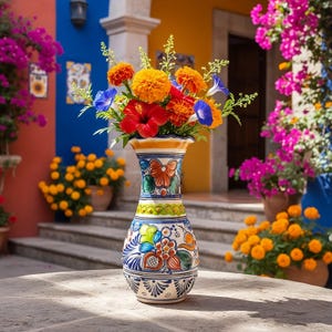 Talavera Vase 10 Inch, Mother's Day Gift for Mom, Hand-Painted Mexican Flower Vase, Colorful Ceramic Centerpiece, Unique Gift for Her
