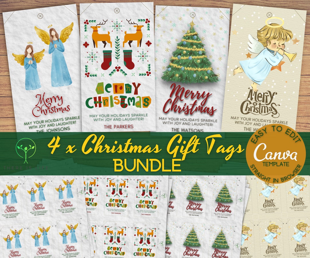 Christmas Gift Tags Bundle Digital Canva Template / Editable Merry ...