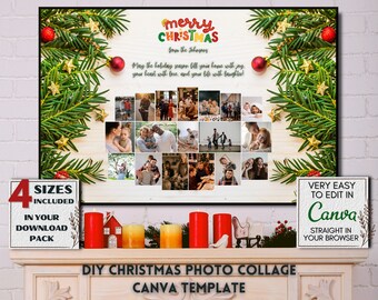 Modello modificabile per collage di foto di Natale Fai da te/download istantaneo delle vacanze Modello stampabile per collage di foto digitali/sopra il letto