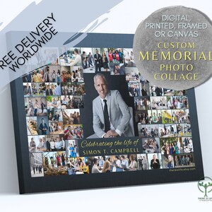 Memorial Photo Collage – Personalized Funeral Gift – Printed or Framed Canvas – Custom Memory Board – Sympathy Wall Art