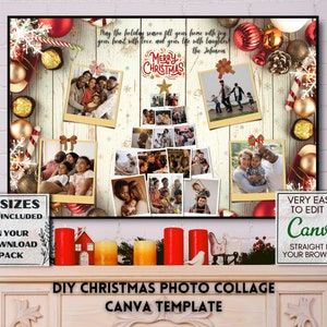 Christmas Photo Collage Template Printable DIY / Christmas Instant Digital Download Tree Picture Collage  / Wall Art Editable Template