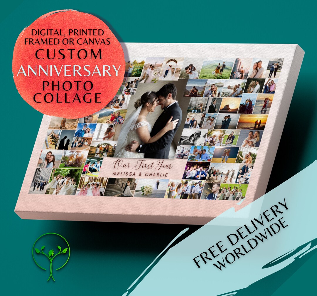 Custom Photo Collage Anniversary Digital Printed Framed Canvas / Unique