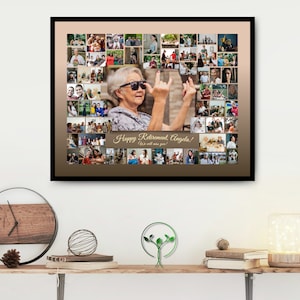 Collage de fotos de jubilación en lienzo impreso digitalmente enmarcado / Sala de estar Regalos sentimentales únicos para compañeros de trabajo / Collage de imágenes Regalo de jubilación