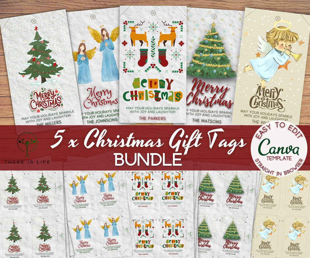 Christmas Gift Tags Bundle Digital Canva Template / Editable Merry ...