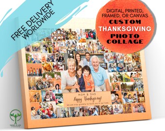 Collage de fotos personalizado de Acción de Gracias, lienzo enmarcado con impresión digital, regalo sentimental único para familiares y amigos, collage de imágenes, regalo festivo.