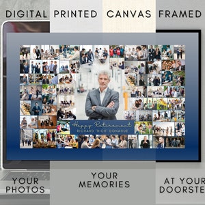 Collage photo personnalisé, collègue de travail à la retraite, toile encadrée imprimée/cadeau unique d'amis de travail/cadeau de retraite pour patron