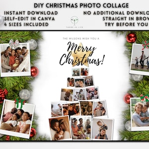 Christmas Photo Collage Template Printable DIY / Christmas Instant Digital Download Picture Collage  / Wall Art Printable Canva Template