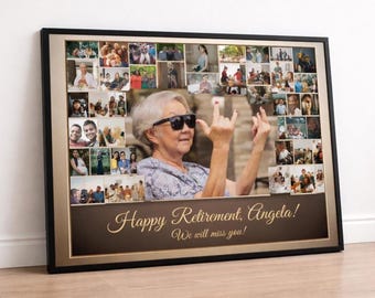Custom Retirement Gift Photo Collage – Personalized Gift for Coworker, Boss or Dad – Printable or Framed Wall Art