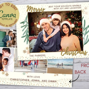 Photo Christmas Card Canva Digital Template Front - Back / Editable Merry Christmas Gift Card / Instant Download Printable Christmas favors