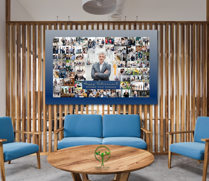 Custom Retirement Photo Collage Corporate Printed Framed Canvas / Work