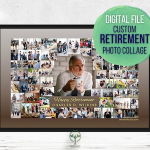 Custom Retirement Photo Collage Digital Gift | Personalized Boss Coworker Farewell Present | Corporate Goodbye Wall Art Print