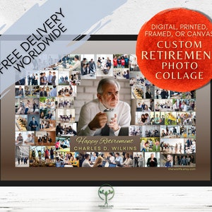Corporate Retirement Photo Collage Printed Framed Canvas  / Custom Boss Sentimental Gift / Personalized Picture Collage Retirement Gift