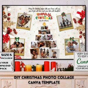 Christmas Photo Collage Template Printable DIY / Christmas Instant Digital Download Picture Collage  / Wall Art Printable Canva Template