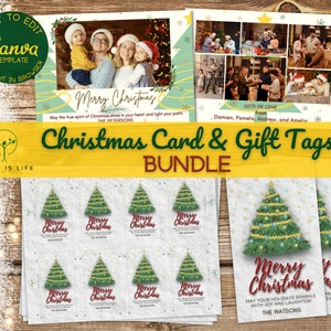 Photo Christmas Card and Gift Tag Bundle Digital Canva Template / Editable Merry Christmas Card Gift Tag / Instant Download Printable Set