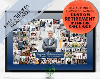 Personalized Corporate Retirement Photo Collage - Custom Business Gift – Printed Canvas Framed – Office Gift for Coworker or Boss