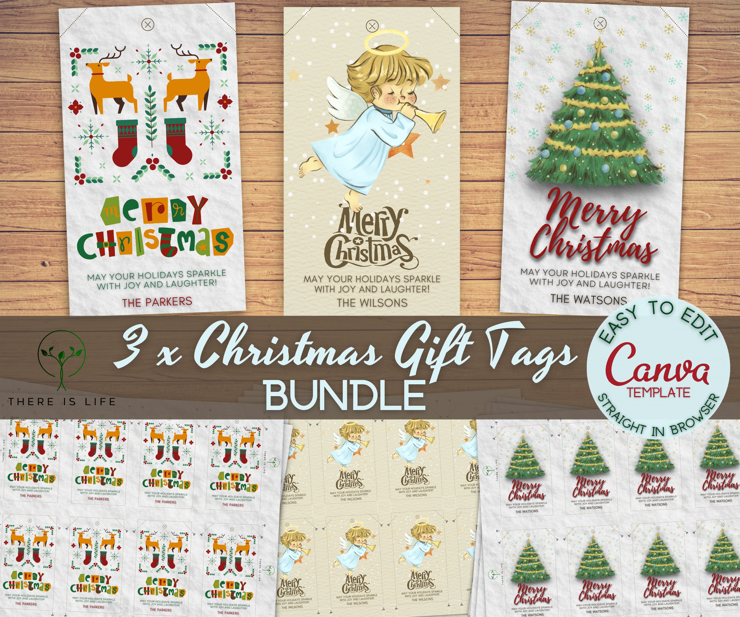Christmas Gift Tags Bundle Digital Canva Template / Editable Merry ...