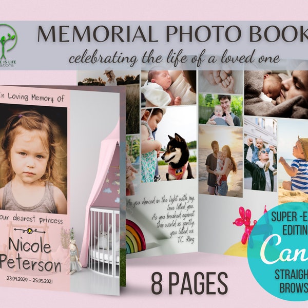 Memorial Photo Book for Loss of Baby Girl Canva Template / Condolence Book Funeral Template Sympathy Gift / Baby Daughter Loss Memory Book