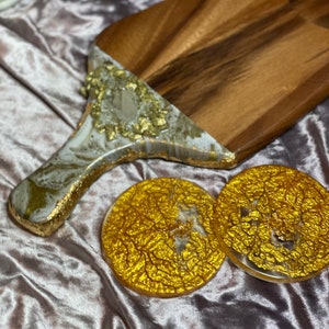 Irregular Resin Charcuterie Board + Resin Coaster Set -Custom resin serving board and coaster set - made to order - seascape - geode - agate