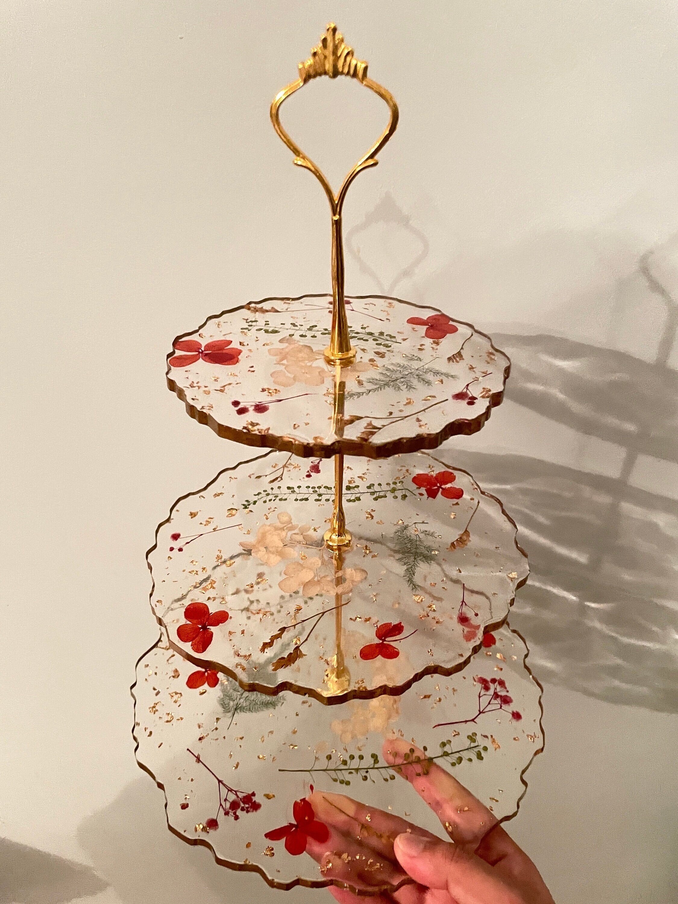 Floral Resin Cake Stand- Resin Flower Tower - Custom- Made to order gift -afternoon tea-cupcake stand-custom resin centrepiece- personalised
