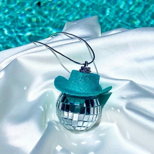 Glitter Turquoise Disco Cowgirl Rear View Mirror Car Accessories l Glitter Disco Cowboy Rear View Mirror Car Accessory l Cowboy Disco Car