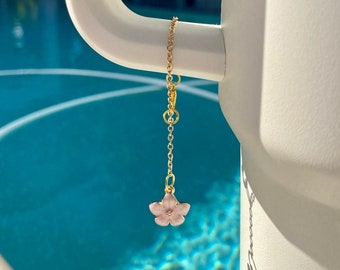 Light Pink Flower Tumbler Cup Charm l Pink Flower Tumbler Cup Gold Charm l Pink Flower Tumbler Cup Charm l Tumbler Gift Charm