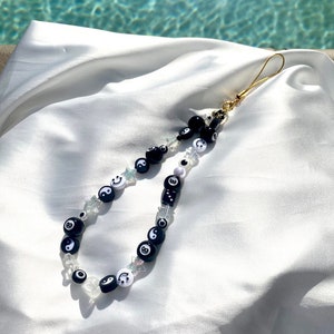 Black and White Beaded Phone Charm Accessory l iPhone Phone Charm l Phone Strap l Trendy Accessory l Personalize Custom Y2K Phone Charm