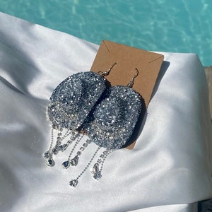 Disco Silver Rhinestone Fringe Cowgirl Silver Cowboy Dangling Earrings l Cowboy Dangling Earrings l Hypoallergenic Earring l Glitter Silver