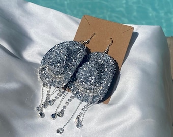 Disco Silver Rhinestone Fringe Cowgirl Silver Cowboy Dangling Earrings l Cowboy Dangling Earrings l Hypoallergenic Earring l Glitter Silver