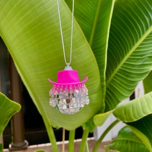 Frangia con strass Rosa Cowgirl Palla da discoteca Auto appesa specchietto retrovisore Accessorio Palla da discoteca l Accessori per auto alla moda l Decorazione per auto