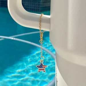 Fourth of July Tumbler Cup Charm l American Flag Star Tumbler Cup Gold Charm l Flag Star Tumbler Cup Charm l Gold Tumbler Gift Charm