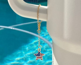 Fourth of July Tumbler Cup Charm l American Flag Star Tumbler Cup Gold Charm l Flag Star Tumbler Cup Charm l Gold Tumbler Gift Charm