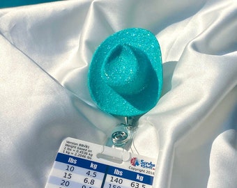 Glitter Turquoise Cowboy Hat Nurse Health Care Worker Badge Reel l Cowgirl Fun Badge Reel LPN l Badge Reel CNA l Turquoise Badge Reel
