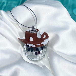 Brown Cow Print Disco Cowboy Rear View Mirror Car Accessory l Disco Cowgirl Car Charm l Trendy Car Accessories l Car Decor Interior