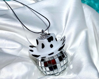Cow Print Cowboy Disco Rear View Mirror Car Accessory l Disco Car Charm Cow Print l Cowgirl Disco Car Accessories