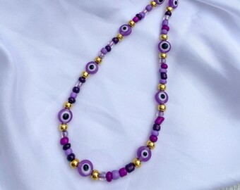 Purple Evil Eye Beaded Phone Charm l Purple Phone Charm Y2K l Trendy Phone Charm l Purple Beaded Evil Eye Phone Accessory l Happy Go Lucky