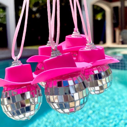 Black Cowboy Hat Disco Ball Car Hanging Rear View Mirror Etsy