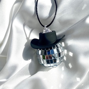 Black Cowboy Hat Disco Ball Car Hanging Rear View Mirror Accessory l Disco Ball and Black Cowboy Hat l Trendy Car Accessories l Car Decor