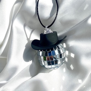 Black Cowboy Hat Disco Ball Car Hanging Rear View Mirror Accessory L Disco  Ball and Black Cowboy Hat L Trendy Car Accessories L Car Decor 